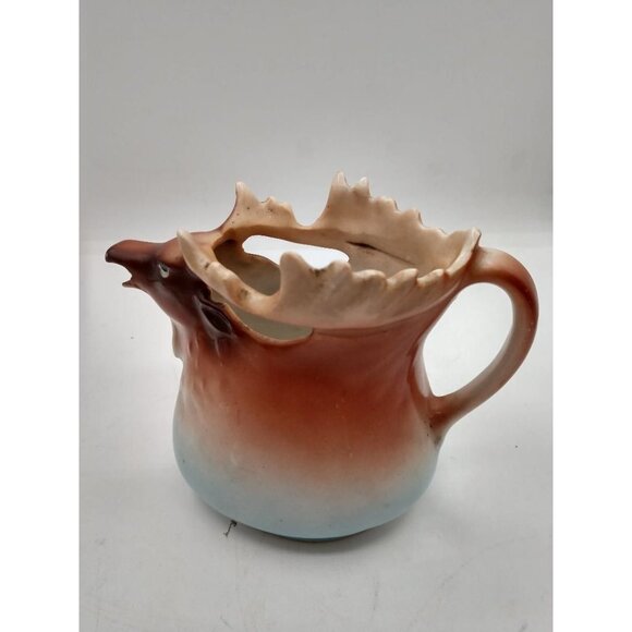 Vintage Ceramic Elk/Moose Head Creamer With Antler Design & Gradient Brown To Bl - Picture 2 of 9
